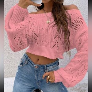 Luxe Sheer Crochet Knit Drop Shoulder Cropped Sweater Top